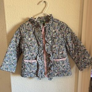 Floral Kids Puffer Jacket with Pink Trim
